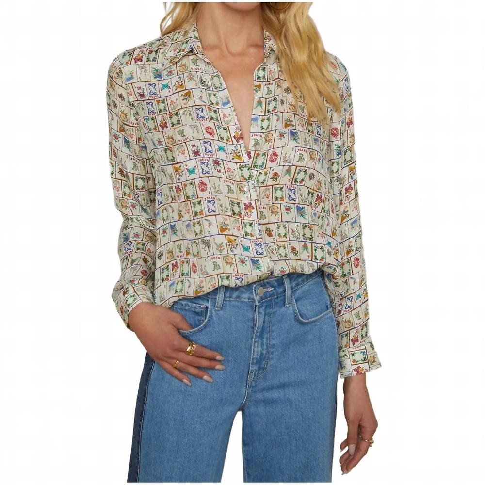 L'AGENCE Cream Floral Tile-Print Silk Blouse